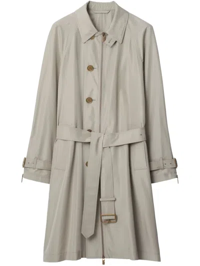 Burberry Long Silk Car Coat In Gray