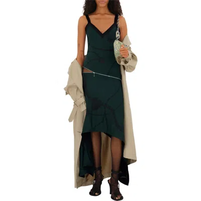 Burberry Long Silk Trench Coat In Green