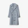 Burberry Long Silk Trench Coat In Blue