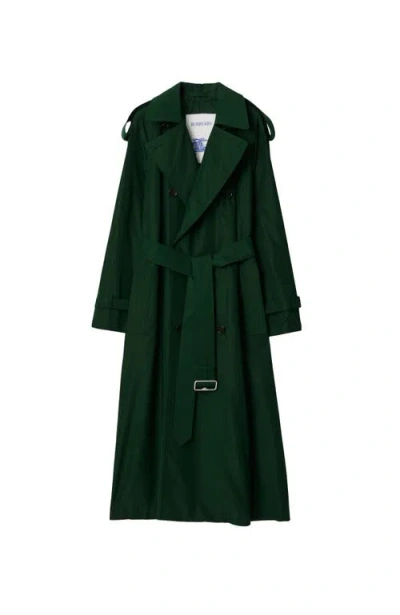 Burberry Long Silk Trench Coat In Green