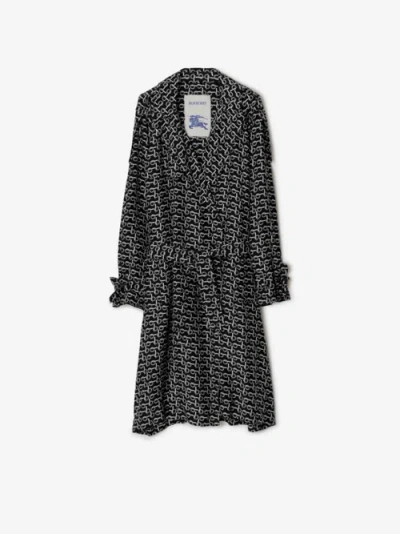 Burberry Long Silk Trench Coat In Silver/black