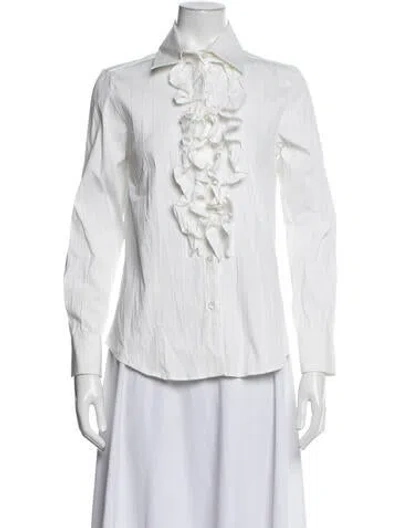 Pre-owned Burberry Long Sleeve Blouse In White