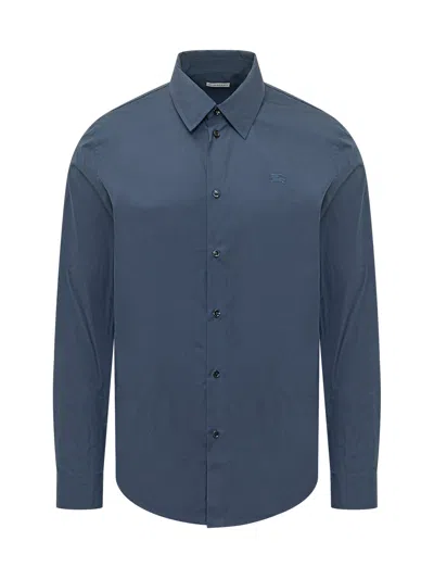 Burberry Long Sleeve Button-up Shirt With Classic Collar In Blue