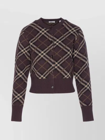 BURBERRY LONG SLEEVE CARDIGAN WITH CHECK MOTIF AND CREWNECK