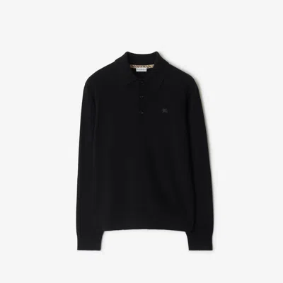 Burberry Long-sleeve Cashmere Blend Polo Shirt In Black