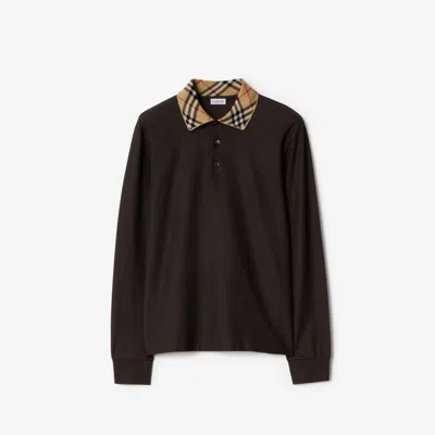 Burberry Long-sleeve Check Collar Cotton Polo Shirt