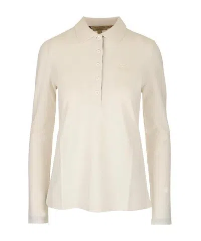 Burberry Long-sleeve Check Placket Cotton Piqué Polo Shirt In White
