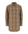 Burberry Embroidered Cotton Shirt With Long Sleeves In Brown