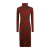 Burberry Long Sleeve Checkered Wool Blend Shift Dress In Burgundy