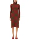 Burberry Long Sleeve Checkered Wool Blend Shift Dress In Red