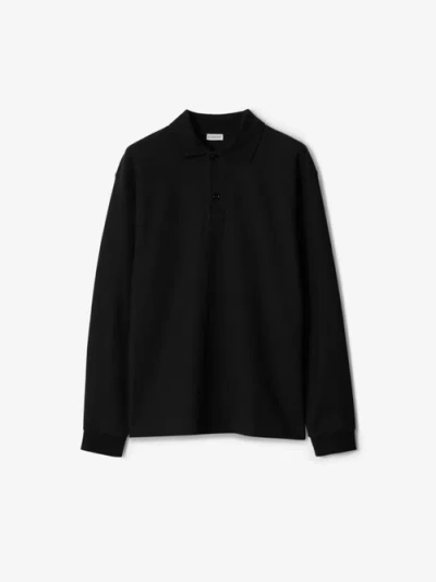 Burberry Long-sleeve Cotton Polo Shirt In Black