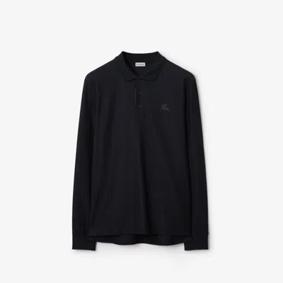 Burberry Long-sleeve Cotton Polo Shirt In Coal Blue