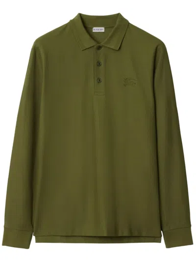 Burberry Long-sleeve Cotton Polo Shirt In Olive