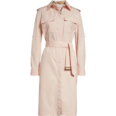 Burberry Long Sleeve Cotton Poplin Belted Shirtdres In Pink