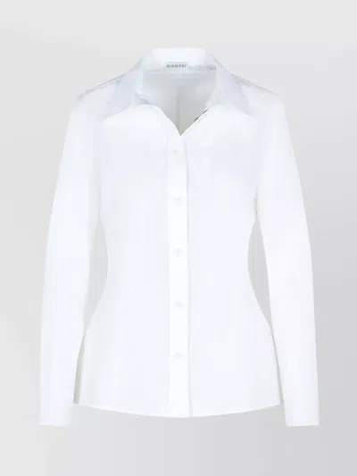 Burberry Long Sleeve Cotton Poplin Shirt With Collar In White