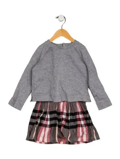 Pre-owned Burberry Babies' Long Sleeve Dress In Gray