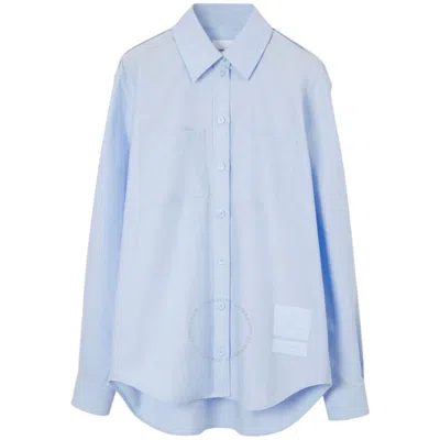 Burberry Long Sleeve Equestrian-knight Applique Shirt In Blue