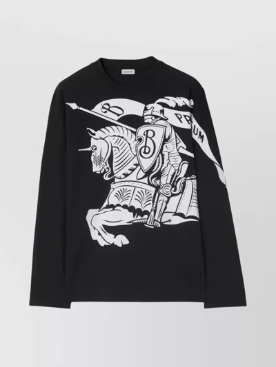 Burberry Long Sleeve Graphic Print Crew Neck T-shirt In Black