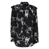 Burberry Chain-print Long-sleeve Collared Silk Top In Silver Tone/black