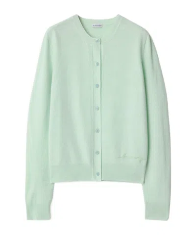 Burberry Long Sleeve Knitted Cardigan In Light Mint
