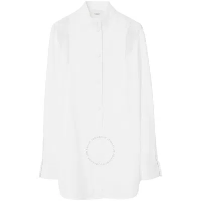 Burberry Long Sleeve Lace Trim Shirt In White