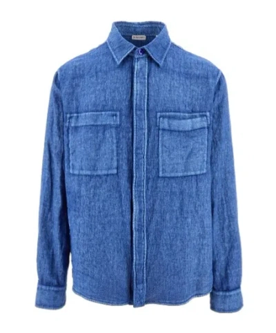 Burberry Long-sleeve Linen Shirt In Azure