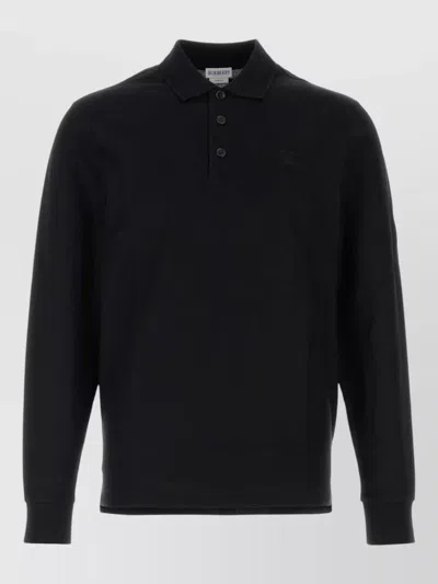 Burberry Long Sleeve Piquet Polo Shirt In Black