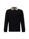 Burberry Cody Beige Polo Shirt With Long Sleeves And Check Motiv On The Collar In Cotton Man In Black