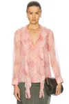 Burberry Long Sleeve Ruffle Top In Candy Ip Check
