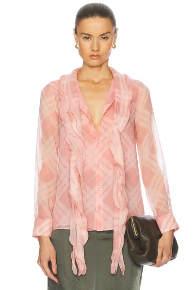 Burberry Long Sleeve Ruffle Top In Candy Ip Check