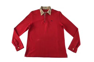 Pre-owned Burberry Long Sleeve Simple Logo Polo Tee In Red