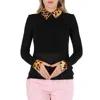BURBERRY BURBERRY LONG-SLEEVE SPOTTED MONKEY PRINT TRIM CASHMERE TOP