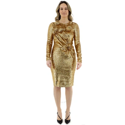 Burberry Long-sleeve Stretch Silk Hand-gathered Sequined Dress In Honey