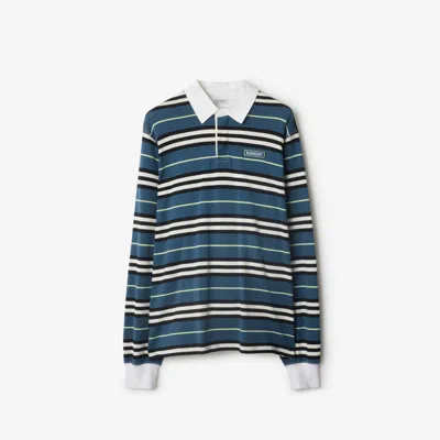 Burberry Long-sleeve Striped Cotton Polo Shirt In Blue