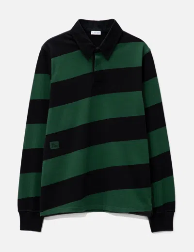 Burberry Black & Green Striped Long Sleeve Polo In Multi