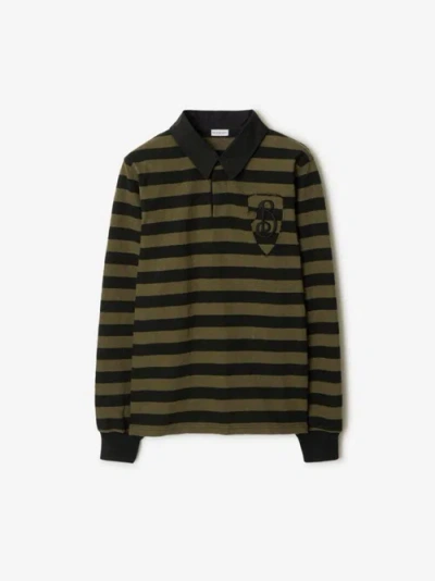 Burberry Long-sleeve Striped Cotton Polo Shirt In Olive