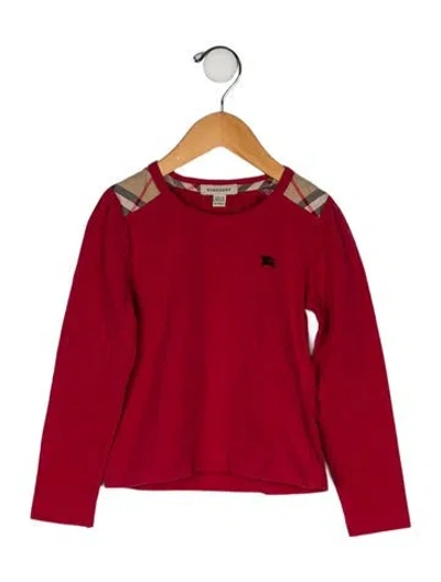 Pre-owned Burberry Babies' Long Sleeve T Shirt In Red