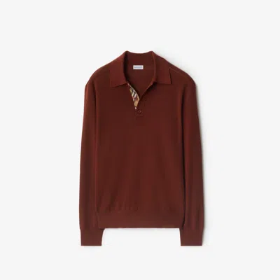 Burberry Long-sleeve Wool Polo Shirt In Brown