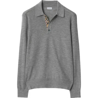 Burberry Long-sleeve Wool Polo Shirt In Gray