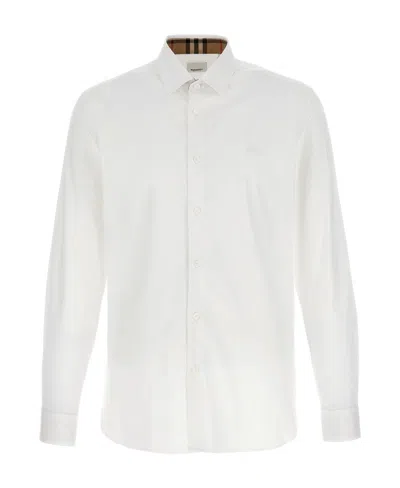 Burberry Cotton Poplin Ekd-embroidered Formal Shirt In White