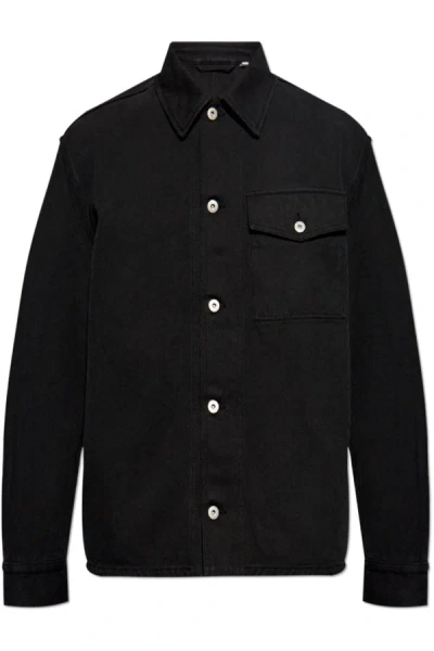 Burberry Long Sleeved Buttoned Denim Jacket In Black