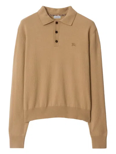 Burberry Long-sleeved Cashmere Blend Polo Shirt In Neutral