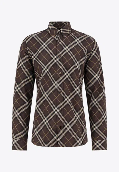 Burberry Long-sleeved Check Shirt In Black
