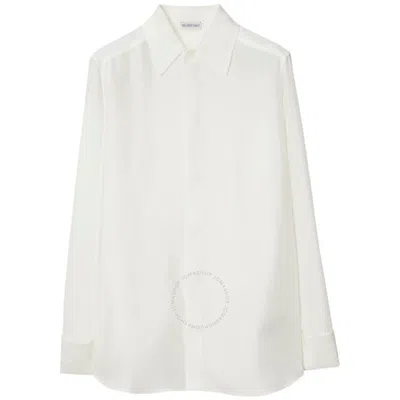 Burberry Long Sleeved Classic Collar Silk Shirt In White