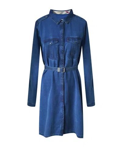 Burberry Long-sleeved Dress In Blue