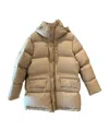 Burberry Long-sleeved Hooded Down Jacket In Camel