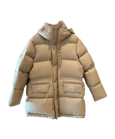 Burberry Long-sleeved Hooded Down Jacket In Camel