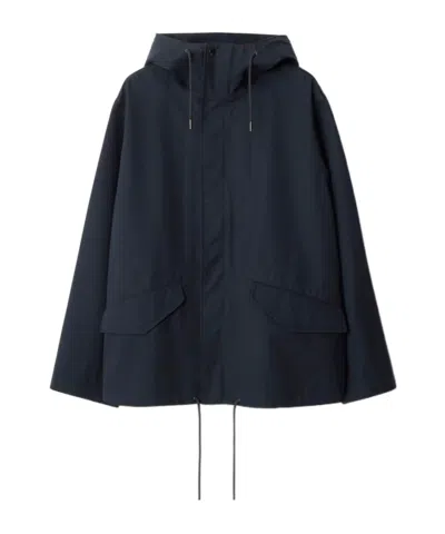 Burberry Long Sleeved Hooded Drawstring Jacket In Blue