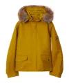 Burberry Short Double Cotton Twill Parka With Removable Faux Fur Hood In Brown
