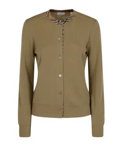 Burberry Long-sleeved Knitted Cardigan In Green